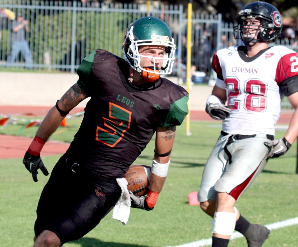 Matt Griffin reacts to his 9-yard TD reception in the fourth quarter against Chapman