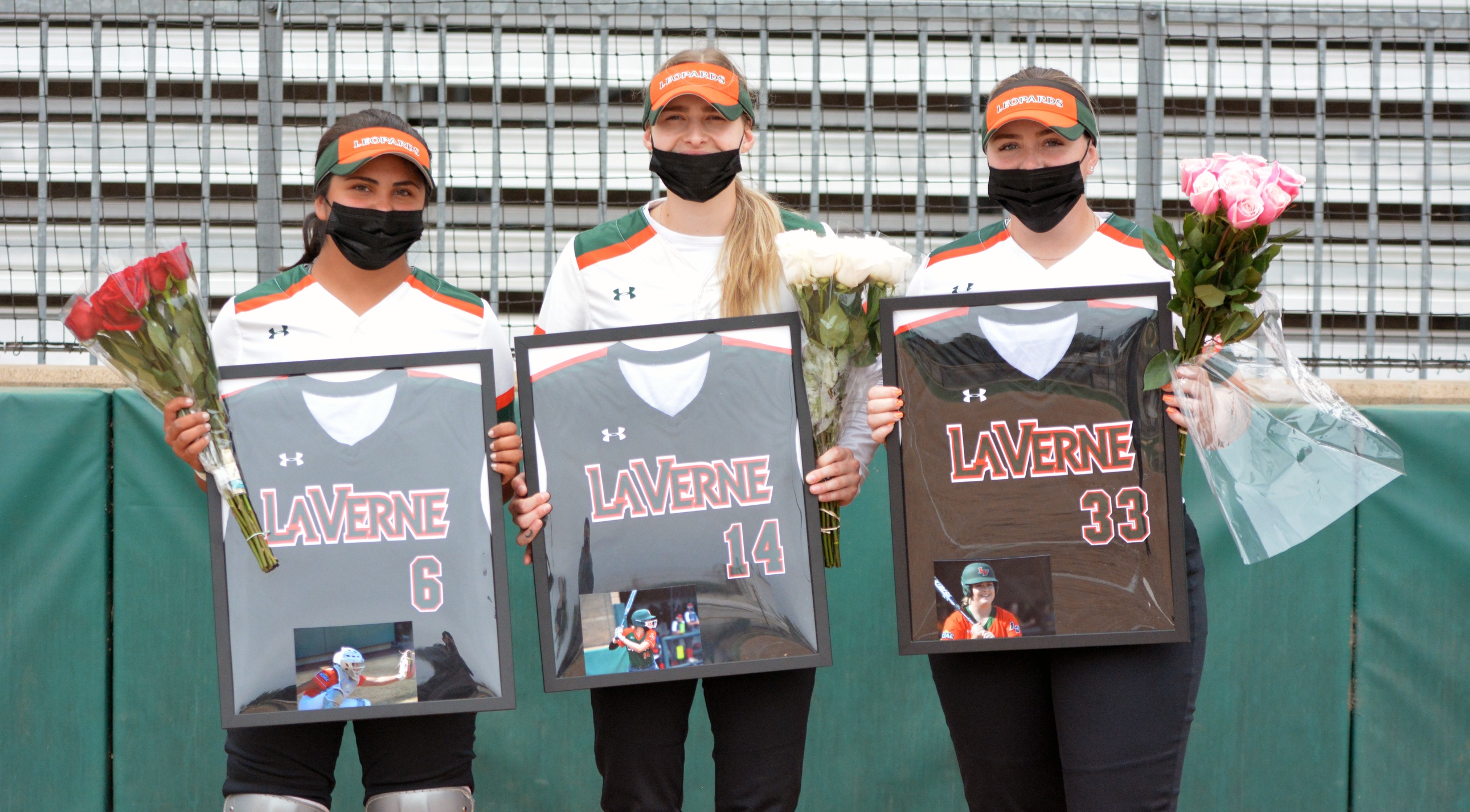 Seniors Toni Lozano, Tauney Mack, and Gabriella Underwood were honored with a brief pregame ceremony.